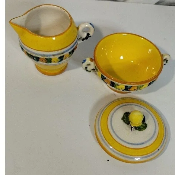 Italian Creamer and Sugar Bowl Set Floral Design Made in Italy Nonnas - Picture 4 of 8